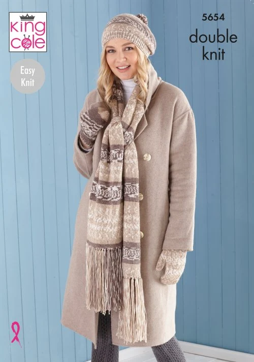 Scarf, Wristwarmers, Hats, Mitts and Snood in King Cole Fjord Dk