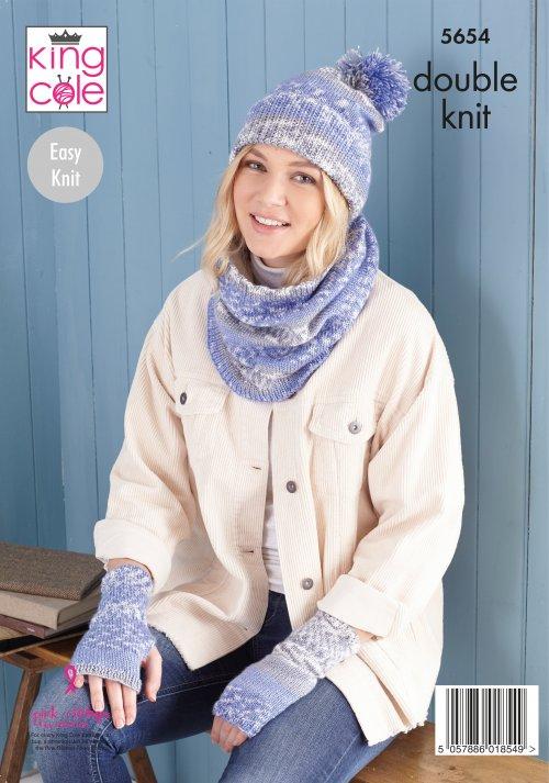 Scarf, Wristwarmers, Hats, Mitts and Snood in King Cole Fjord Dk - Image 2