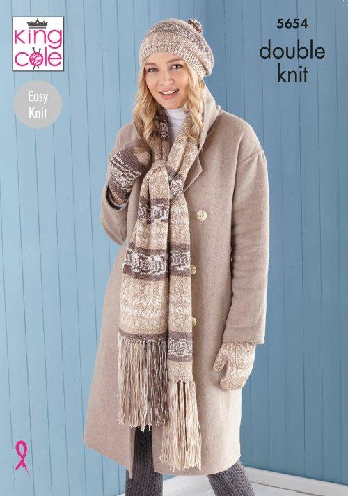 Scarf, Wristwarmers, Hats, Mitts and Snood in King Cole Fjord Dk - Digital Version 5654