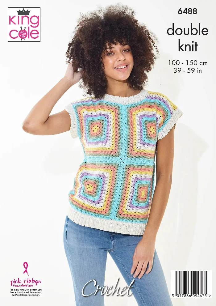 Short Sleeve and Sleeveless Top crocheted in King Cole Cottonsoft Dk - Image 3