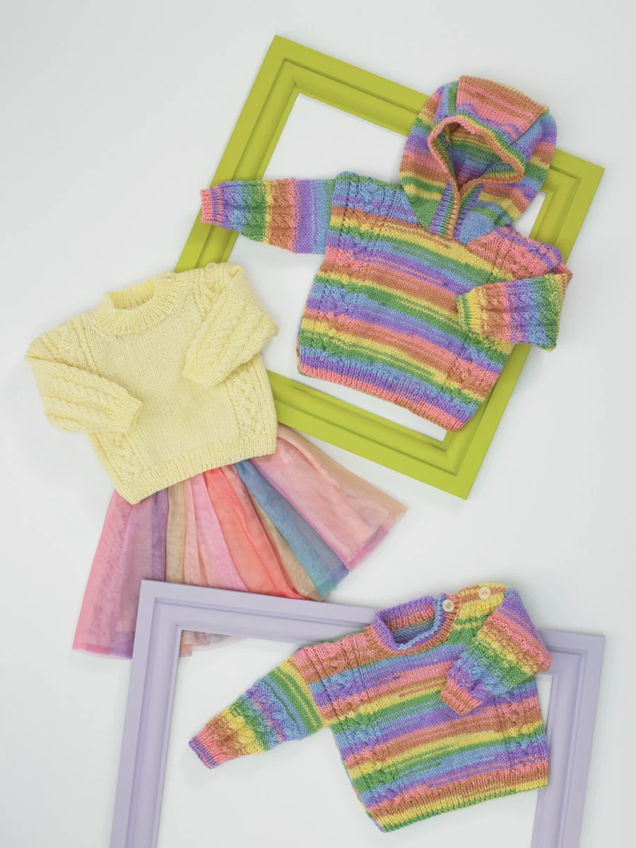 Sweater and Hooded Sweater in James C Brett Baby Twinkle Print DK JB684