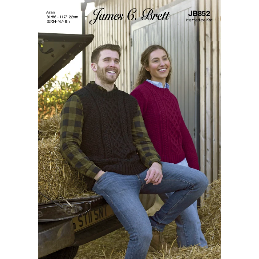 Sweater and Slipover in James C Brett Croftland Aran