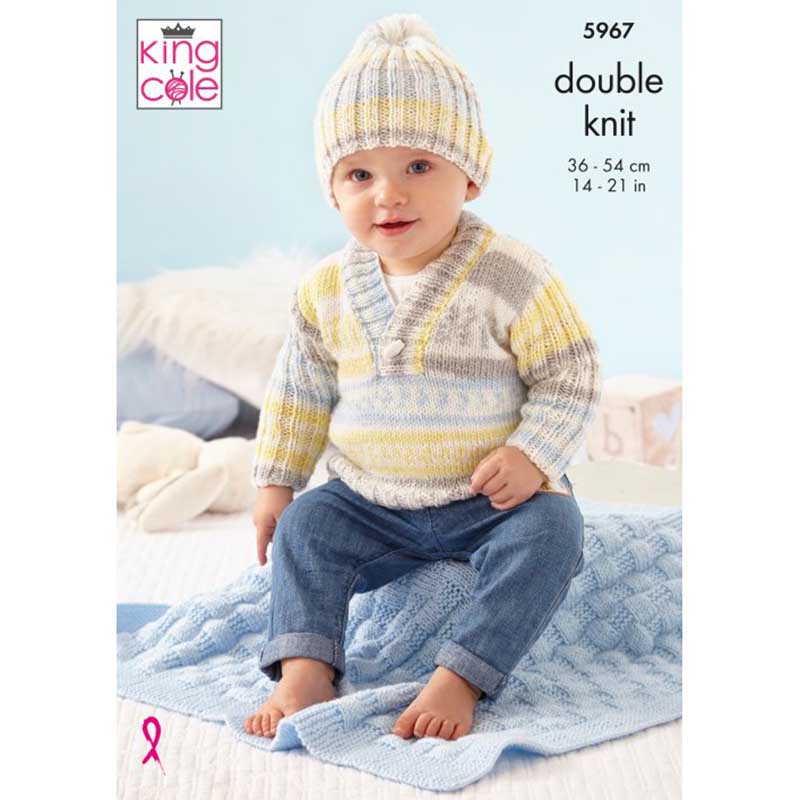 Sweater, Cardigan, Hat and Blanket in King Cole Cherish Dk & Cherished Dk