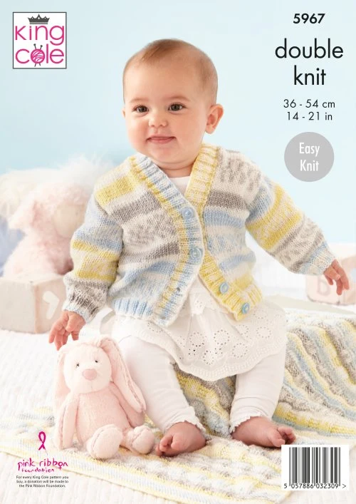 Sweater, Cardigan, Hat and Blanket in King Cole Cherish Dk & Cherished Dk - Image 3