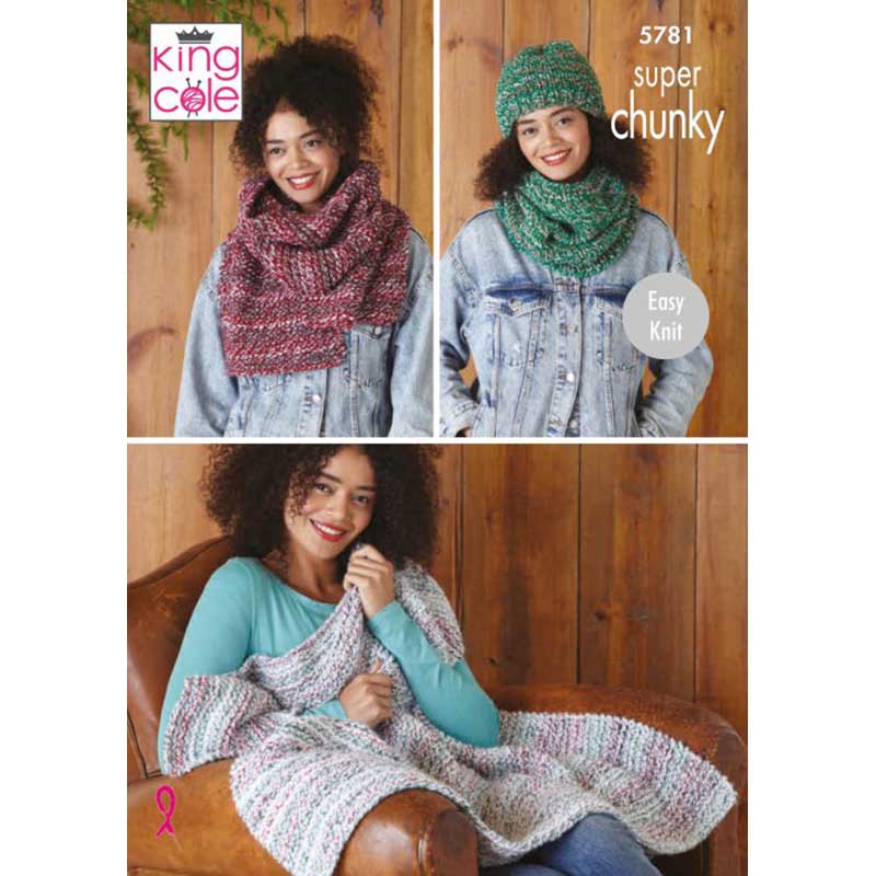 Throw, Scarf, Snood & Hat Knitted in King Cole Christmas Super Chunky
