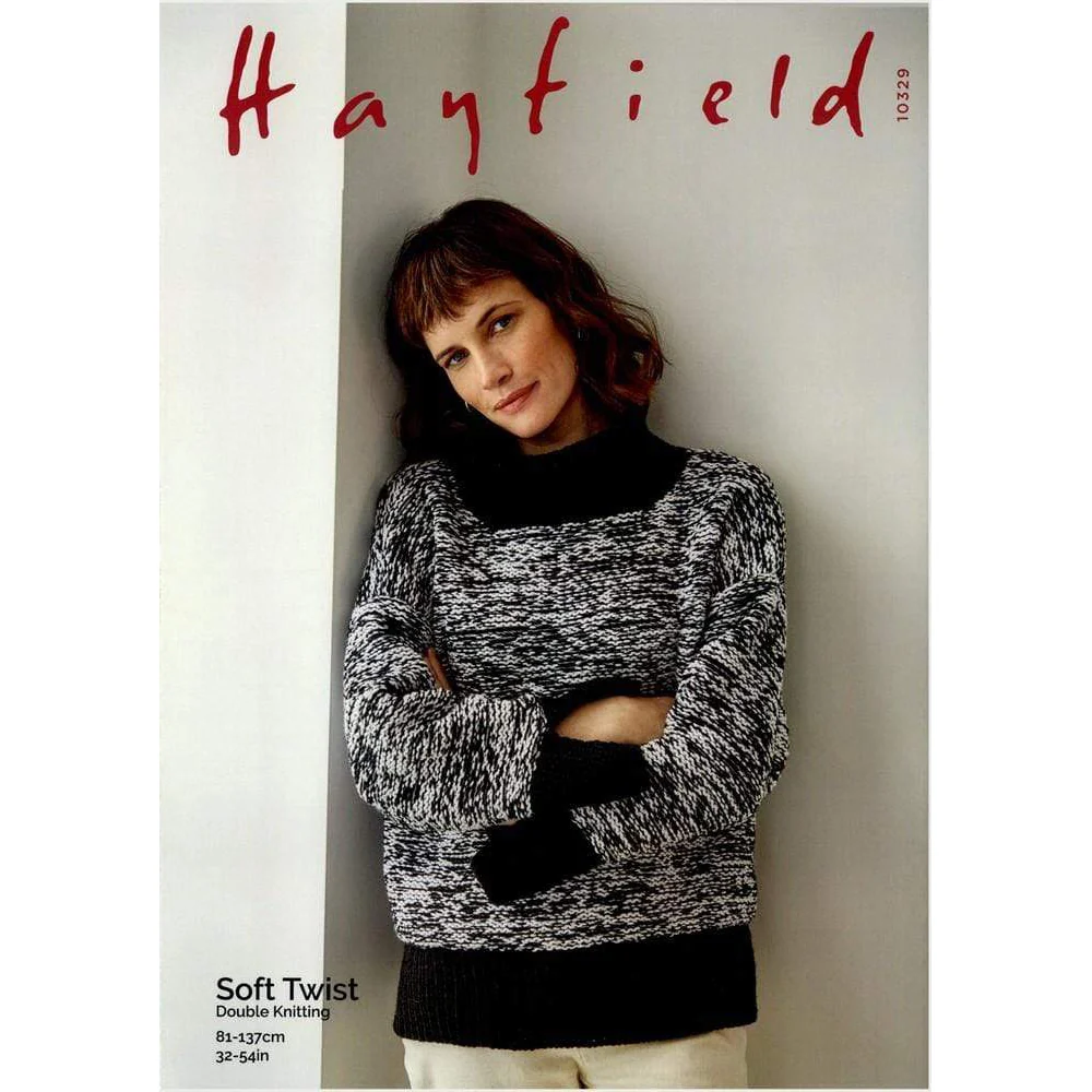 Two Tone Funnel Neck Sweater in Hayfield Soft Twist Dk