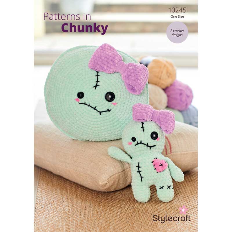 Voodoo Doll Plushie and Cushion in Stylecraft Chenille Chunky - Digital Version 10245