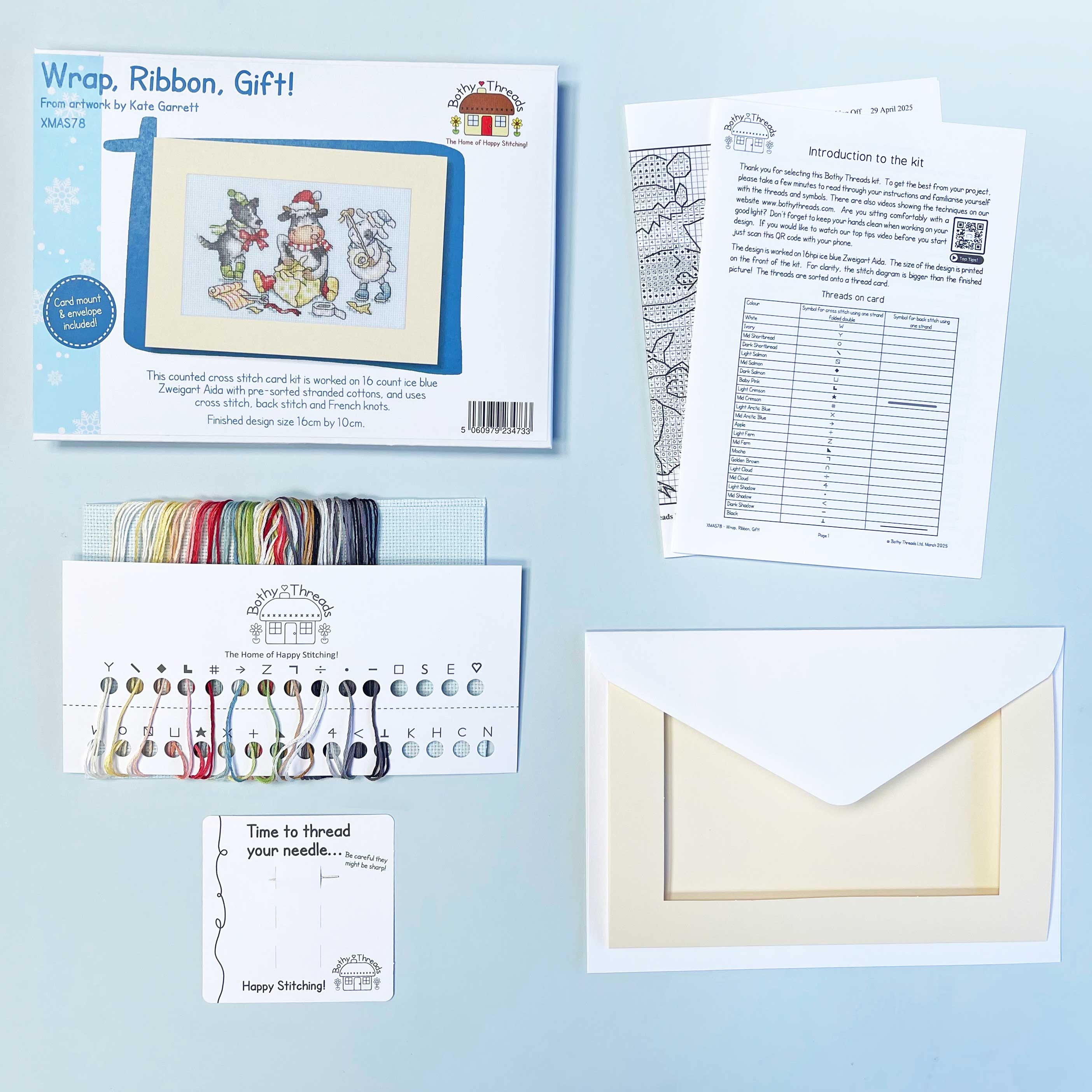 Wrap, Ribbon, Gloves - Bothy Threads Greeting Card Cross Stitch Kit - Image 2